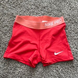 Nike Pro Bright Red Shorts with Orange Waistband